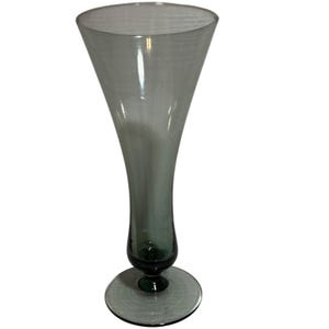 Wilhelm Wagenfeld for WMF Tourmaline Glass Fluted Vase Smoky Blue 7&quot; Germany 1950&#39;s Unmarked