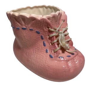 Inarco Ceramic Pink Baby Bootie Planter With Lace Detail Japan Vintage 3.25&quot; Tall