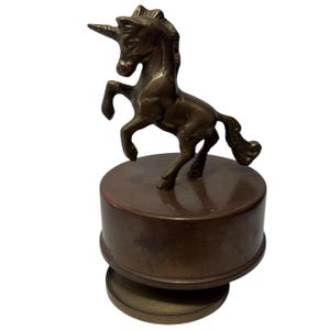Vintage Brass Unicorn Figurine With Round Base 5" Tall Plays Beethoven Fur Elise