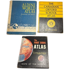 Vtg Atlas Lot First Book Atlas Aldine World Atlas Canadian Oxford School Atlas