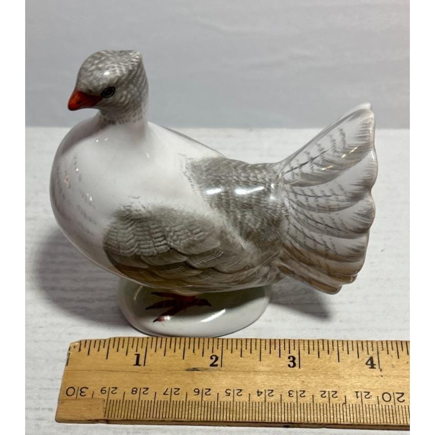 磁器製 グレーホワイト 鳥 鳩 ピジョン 置物 4インチ 手描き