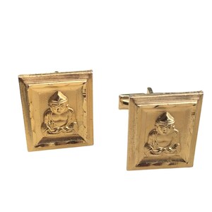 Vintage Cufflinks Buddha Gold Tone With Embossed Design