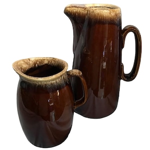 Vintage HULL USA Brown Drip  7” Pottery Pitcher and 10 1/2 &quot; Coffee Pot
