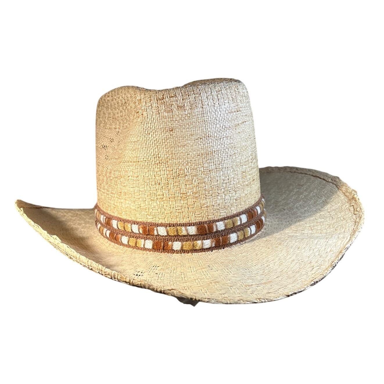 Straw Feather Embellished Cowboy Hat - Natural Tan with Black & Beige Feathers Beige Cowgirl Hat With Feather - Etsy main image 2