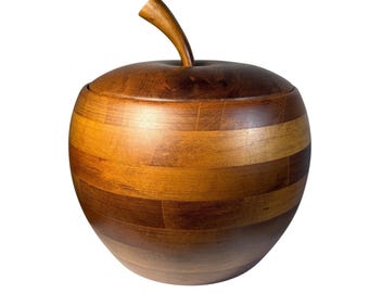Barbiocraft Wooden Apple Ice Bucket With Aluminum Liner & Lid 9" Tall MCM Vintage Heavy