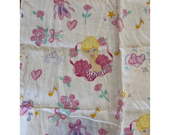 Vintage Barbie Fabric or Twin Flat Sheet 1995 Mattel Hearts Ballet Shoes READ