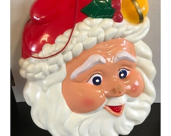 Hanging Christmas Santa Claus Face Vintage Tony USA Plastic Blinking Eyes 9.5"
