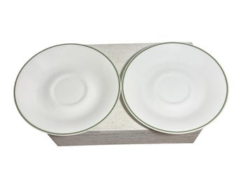 Corelle By Corning Saucer Plate Meadow White Green Trim 6.25" Vintage Set of 2