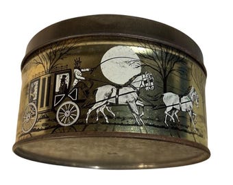 Lata de mantequilla de anacardos Cherrydale Farms Crunch con escena de granja y carruaje (vacía) de 5 pulgadas.