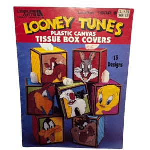 Looney Tunes Plastic Canvas Tissue Box Covers Leaflet 1632 By Leisure Arts Craft Bugs Bunny Tweety Sylvester Daffy Duck Roadrunner Coyote