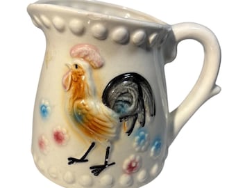 Pichet à crème Coq, 1 tasse, motif floral vintage, céramique, Japon, 9 cm de haut, style ferme