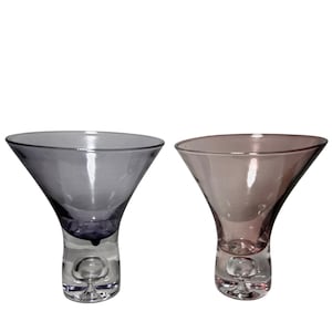 Copas de Martini Escandinavas Vintage con Base de Burbuja Transparente Morada y Rosa, Decoración Moderna