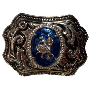 Vintage Silver Western Belt Buckle With Blue Abalone Square  display picture 1