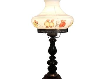 Glass Hurricane Lamp Fruit Design Scalloped Shade Vintage Hand Painted