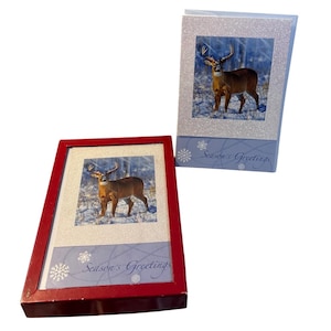 Set van 18 kerstkaarten met hertenscène glittery van American Greetings