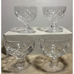 Set Of 4 Vintage Crystal Cut Glass Dessert Coupe Champagne Goblets 3.5&quot; Tall