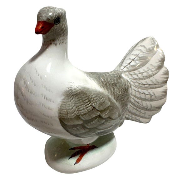 磁器製 グレーホワイト 鳥 鳩 ピジョン 置物 4インチ 手描き
