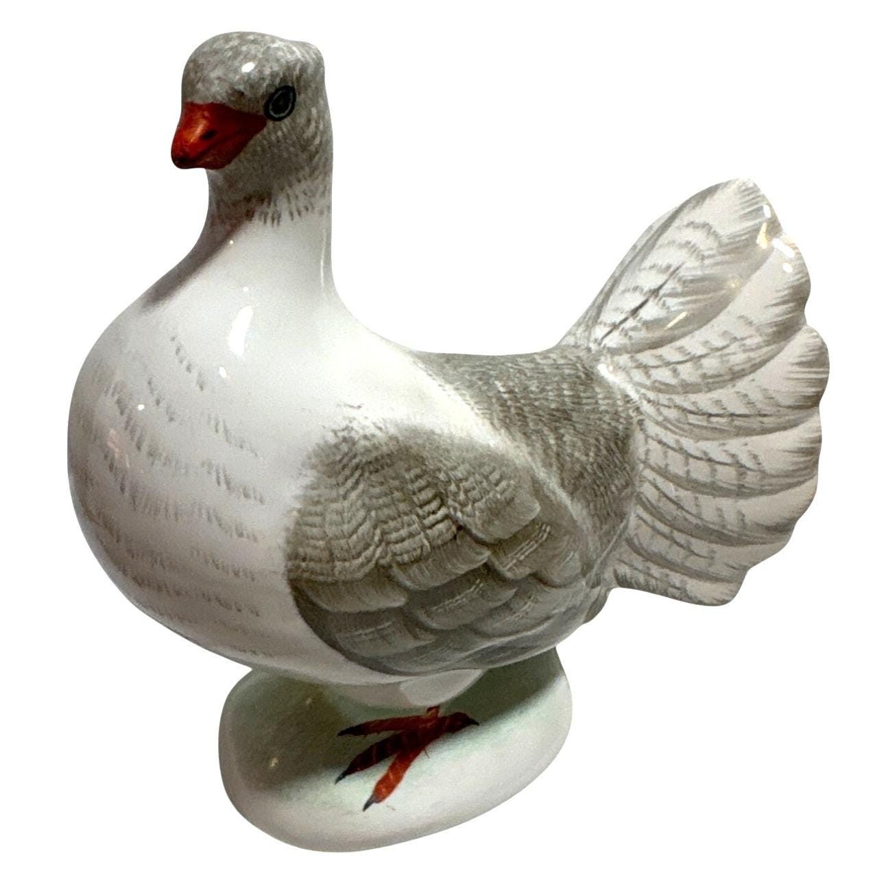 磁器製 グレーホワイト 鳥 鳩 ピジョン 置物 4インチ 手描き