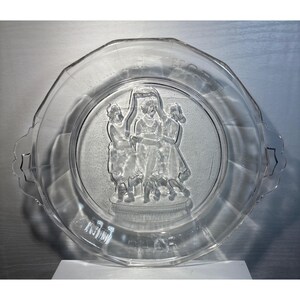 EAPG Bread Pie Plate Three Graces Faith Hope Charity by Atterbury 10" Clear Glass
