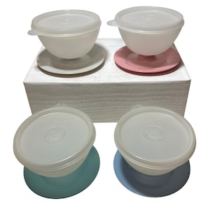 Ensemble de 4 tasses à dessert au pudding parfait Tupperware, couvercles et base pastel