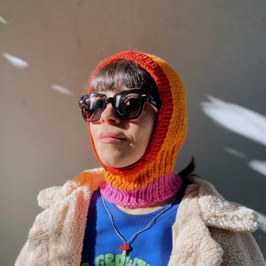 Handmade Winter Warm Had, Winter Hats Knitting Balaclava Orange Lined Colors, Vegan gift, Crochet Balaclava