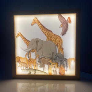 Safari Animal Wooden LED Light Box: Handmade Jungle Nursery Decor