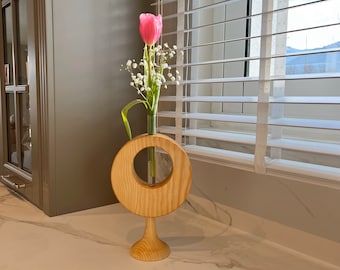 Wooden Desktop Vase for Modern Home Decor, Minimalist Wood Vase for Contemporary Table Settings, Artisan Crafted Bohemian Vase