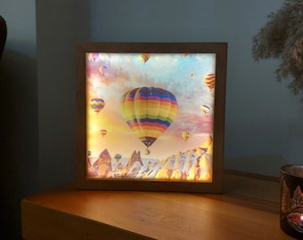 Hor Air Ballon Light Box with Wood Design, Decorative Wooden Boxes with LED Illumination, Creative Room Decor, Functional Art for Kids Room