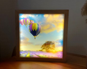 Air Balloons Light Box, Wooden Light Box, Wood Lamp, Wood Decor, Decorative Wood Lamp, Decorative Night Light