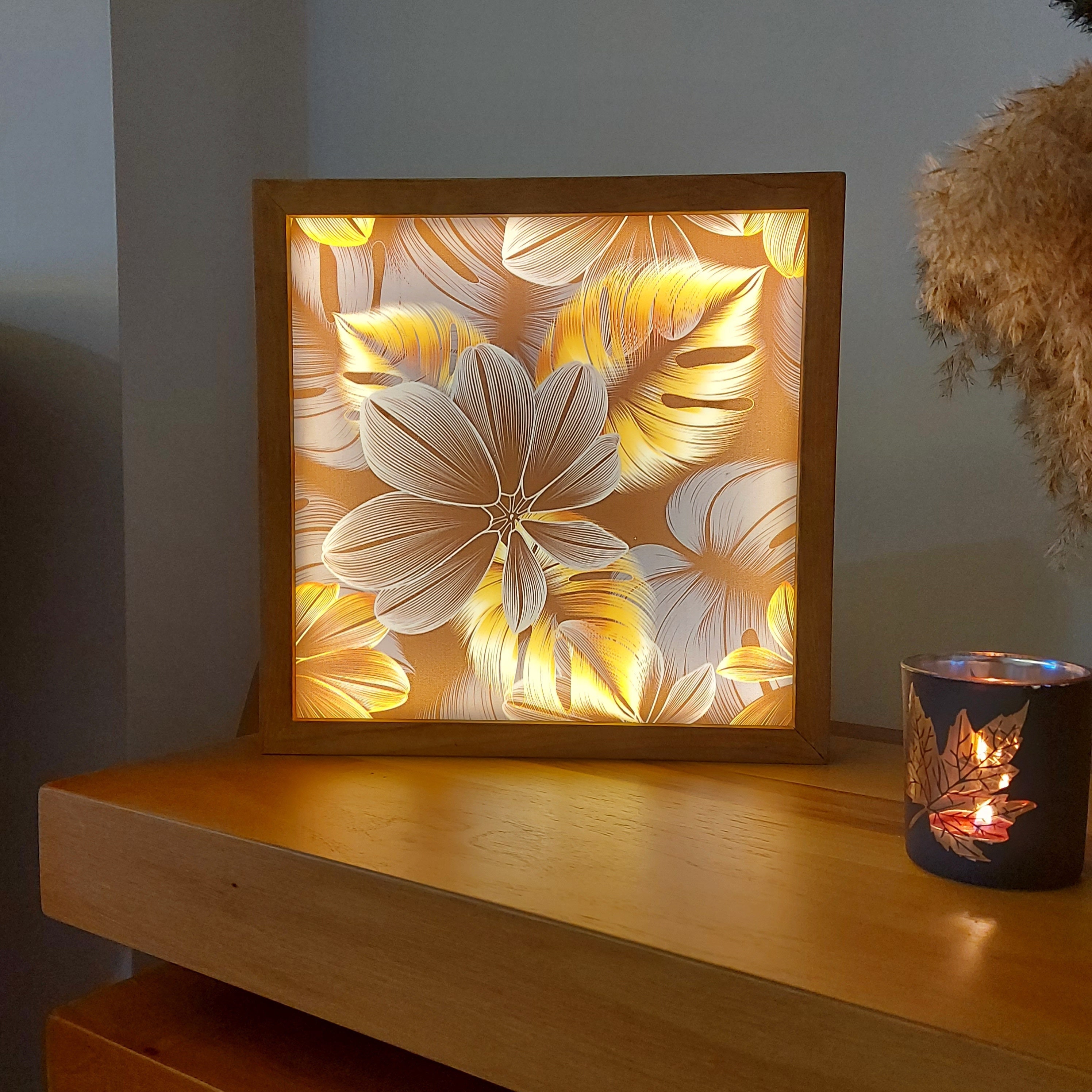 Flower Light Box Led Lamplighted Wooden Lampwooden Light - Etsy