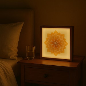 Handmade Wooden Mandala Lightbox: LED Night Lamp, Yoga Decor