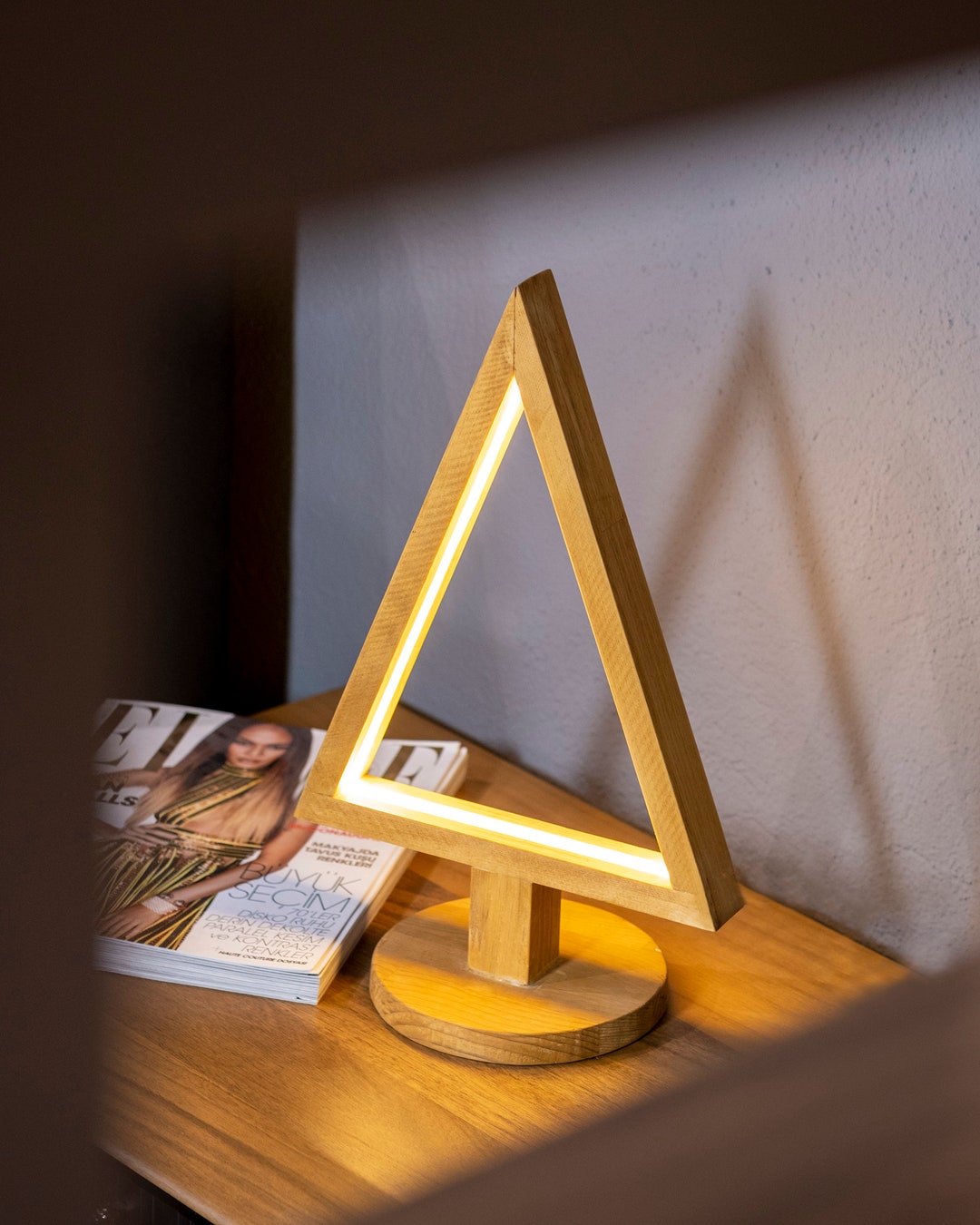 Triangle Wooden Led Lamp, Modern Wooden Table Light, Geometric Wood ...