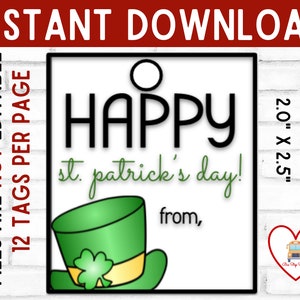 Etichetta stampabile del giorno di San Patrizio, Etichetta di San Patrizio, Cappello da folletto, Download istantaneo Carta del giorno di San Patrizio, Etichetta regalo del giorno di San Patrizio felice