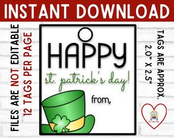 Etiqueta para impressão do Dia de São Patrício, etiqueta de São Patrício, chapéu de duende, download instantâneo cartão do Dia de São Patrício, etiqueta de presente do feliz dia de São Patrício