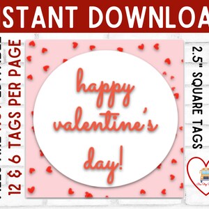 Printable cookie card, Instant download valentine card, Valentine Tag, Easy Valentine, square tag, Cookie Tag, Valentines Day Tag, heart tag