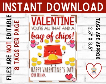 Bag of Chips Valentine's Day, You Are All That And A Bag Of Chips, School Classroom Gift Tag, Instant Download Gift Tag Valentine, Class Tag