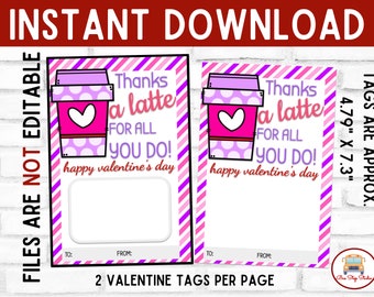 Lehrer Valentine, druckbare Geschenkkartenhalter, Kaffee-Geschenkkartenhalter, Lehrer-Geschenkideen, einfaches Lehrergeschenk, Geschenkanhänger, personalisiertes Geschenk