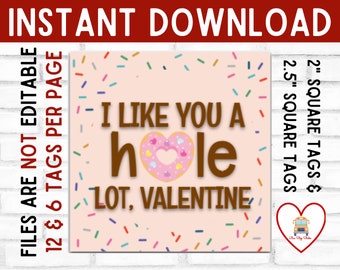 I like you a hole lot donut SQUARE TAG, printable cookie tag, instant download valentines tag, sweets tag, valentine gift, donut tag
