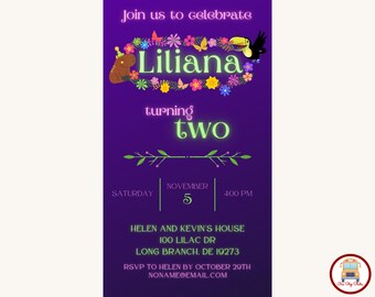 Convite digital de aniversário infantil, convite de festa de aniversário com tema Encanto, personalize e edite com modelo Canva, download instantâneo