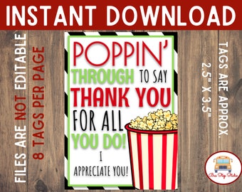 Popcorn Appreciation Sign, Teacher Appreciation, Employee Staff Team Appreciation, First Responders Printable, Easy Appreciation Thank You