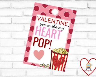 Popcorn Valentine's Day Printable Tag | You Make My Heart Pop Valentine | Valentine Tag | Popcorn Valentine Ideas | Popcorn Valentine Tag