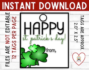 Etiqueta para impressão do Dia de São Patrício, etiqueta de São Patrício, etiqueta do trevo da sorte, download instantâneo etiqueta do dia de São Patrício, etiqueta de presente do feliz dia de São Patrício