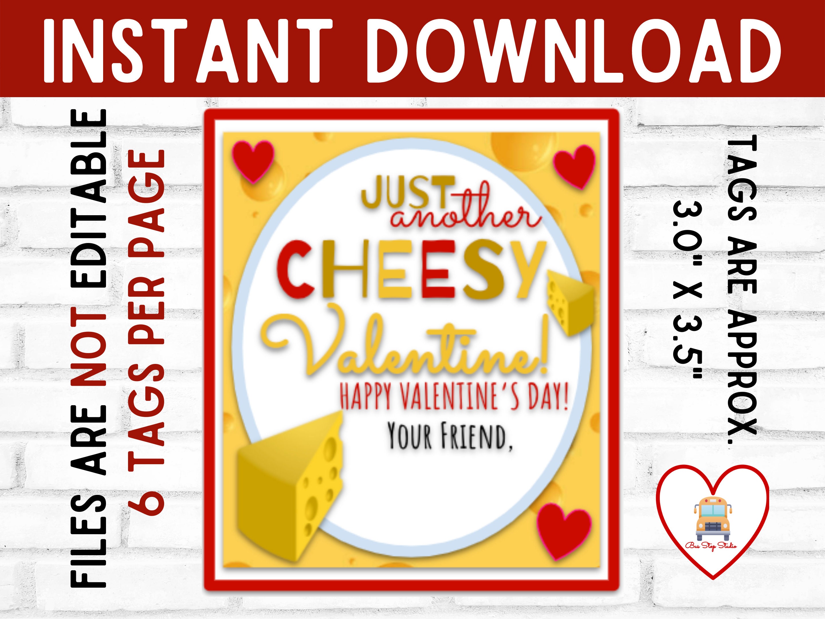 Cheese Stick Valentine's Day Printable Tag, Cheese Valentine, Class
