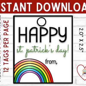 Etichetta stampabile del giorno di San Patrizio, Etichetta di San Patrizio, Etichetta arcobaleno, Download istantaneo Carta del giorno di San Patrizio, Etichetta regalo del giorno di San Patrizio felice