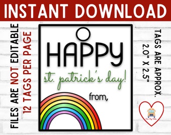 Etiqueta para impressão do Dia de São Patrício, etiqueta de São Patrício, etiqueta arco-íris, download instantâneo cartão do Dia de São Patrício, etiqueta de presente do feliz dia de São Patrício