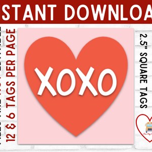 Printable cookie card, Instant download valentine card, Valentine Tag, Easy Valentine, XOXO SQUARE TAG, Cookie Tag, Valentines Tag, xoxo Tag