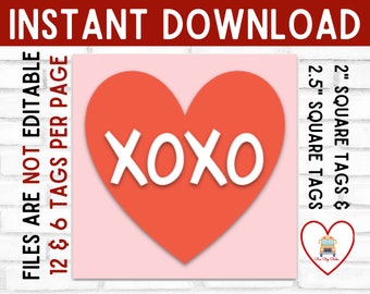 Tarjeta de galleta imprimible, Tarjeta de San Valentín de descarga instantánea, Etiqueta de San Valentín, San Valentín fácil, XOXO SQUARE TAG, Etiqueta de galleta, Etiqueta de San Valentín, Etiqueta xoxo
