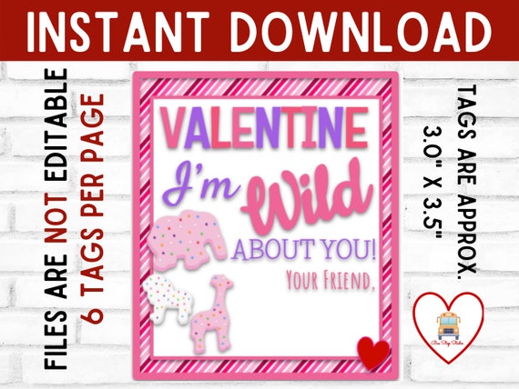 Animal Cookie Valentine's Day Printable Tag Circus Cookie | Etsy