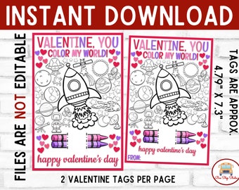 Etiqueta de presente para colorir para o Dia dos Namorados, Classe Valentine, Valentine You Color My World, Etiqueta de presente escolar, Etiqueta de atividade de dia dos namorados, Amigo Valentine