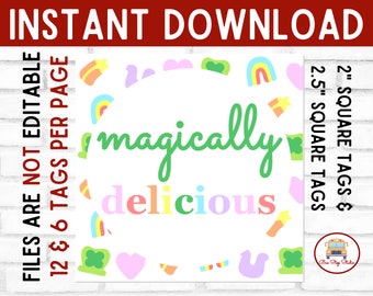 Etiqueta de biscoito para impressão com tema amuleto da sorte, etiqueta do Dia de São Patrício para download instantâneo, etiqueta de biscoito magicamente deliciosa, etiqueta de presente fácil, etiqueta quadrada